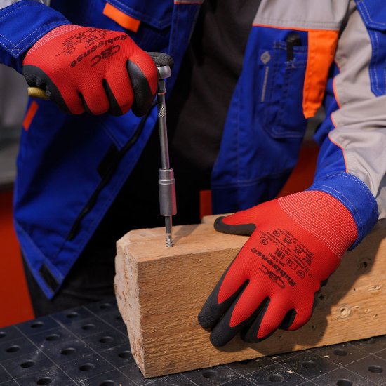 Перчатки полиэфирные с латексным обливом СВС Рубисенс красно-черные / черно-черные L