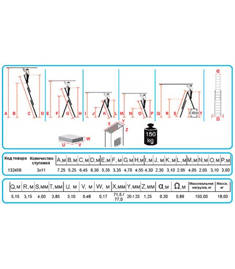 Лестница алюминиевая трансформер трехсекционная 11 ступеней Krause универсальная