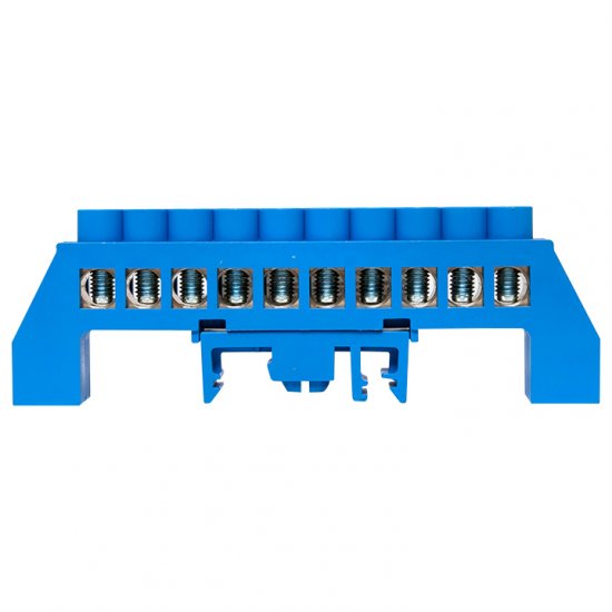 Шина нулевая в нейлоновом корпусе на DIN-рейку EKF PROxima 8х12 мм 10 отверстий синяя (sn0-125-10-dn-r)