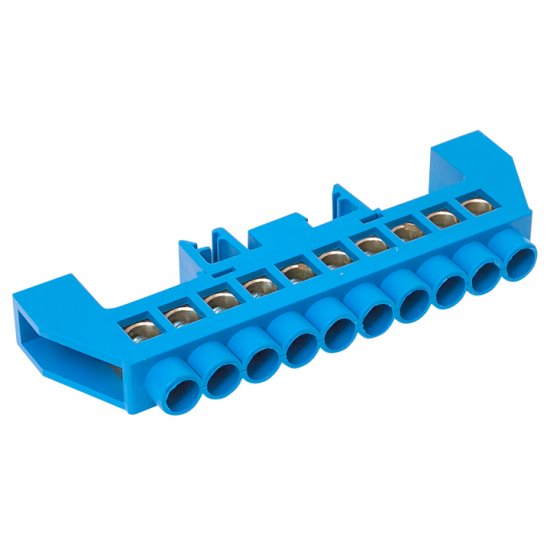 Шина нулевая в нейлоновом корпусе на DIN-рейку EKF PROxima 8х12 мм 10 отверстий синяя (sn0-125-10-dn-r)