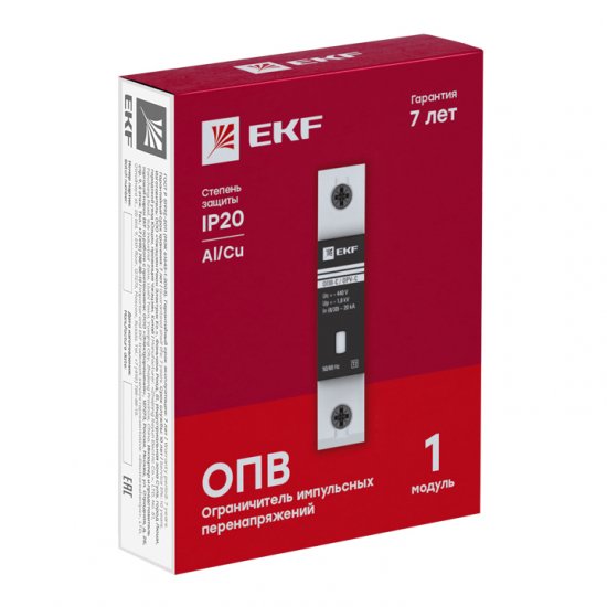 Ограничитель напряжения модульный EKF PROxima (opv-c1) 400 В 20 А тип AC 1P