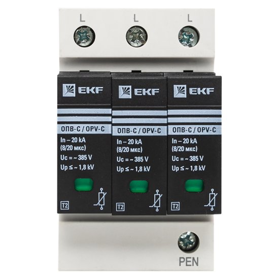 Ограничитель напряжения модульный EKF PROxima (opv-c3) 400 В 20 А тип AC 3P