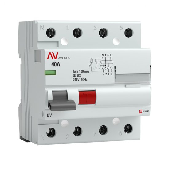 УЗО EKF Averes DV 40А 100 мА 4P тип AC 10 кА (rccb-4-40-100-s-av)