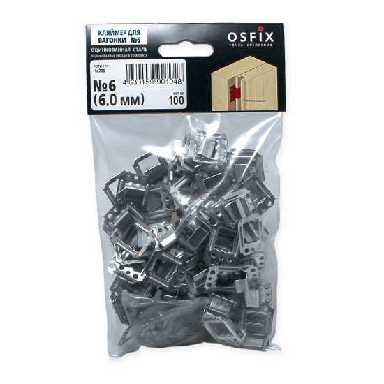 Крепеж кляймер №6 с гвоздями для имитации бревна Осфикс (100 шт.)