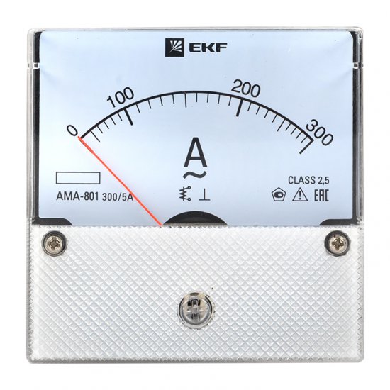 Амперметр аналоговый EKF PROxima AMA-801 80х80 мм IP20 300 А трансформаторное подключение на 5 модулей (ama-801-300)