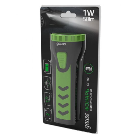 Фонарь ручной Gauss светодиодный 1 LED 1 Вт аккумуляторный Lead-acid 250 мАч пластик 2 режима (GF101)