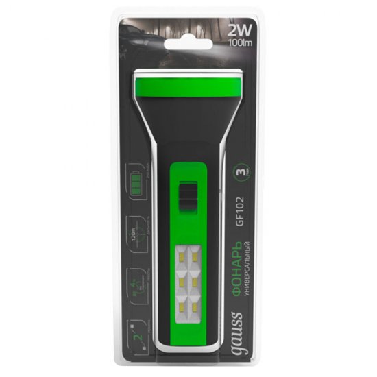 Фонарь ручной Gauss светодиодный 7 LED 2 Вт аккумуляторный Lead-acid 250 мАч пластик 2 режима (GF102)