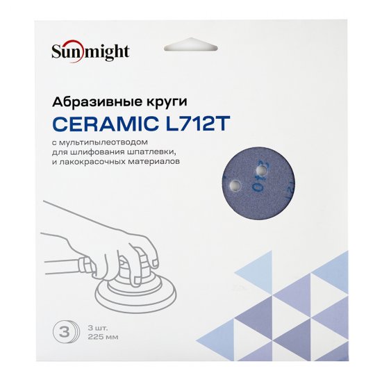 Диск шлифовальный Sunmight Ceramic d225 мм P240 на липучку пленочная основа (3 шт.) (78012R3)