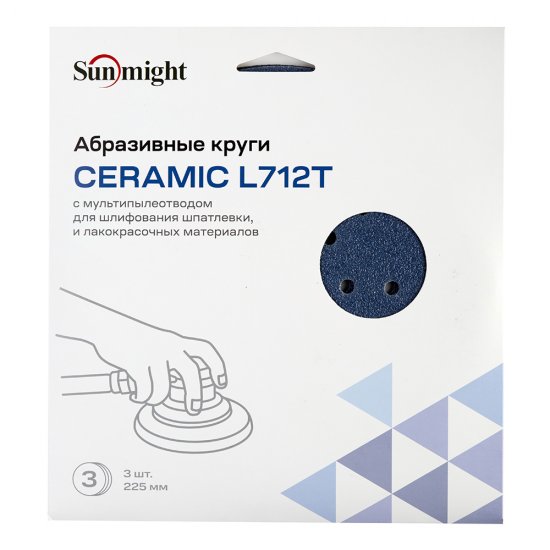 Диск шлифовальный Sunmight Ceramic d225 мм P40 на липучку пленочная основа (3 шт.) (78003R3)