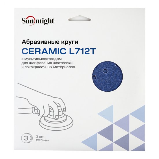 Диск шлифовальный Sunmight Ceramic d225 мм P60 на липучку пленочная основа (3 шт.) (78005R3)