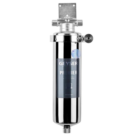 Корпус фильтра Гейзер Премьер для холодной и горячей воды нержавеющая сталь 10SL 1/2 НР(ш) х 1/2 НР(ш) серебро