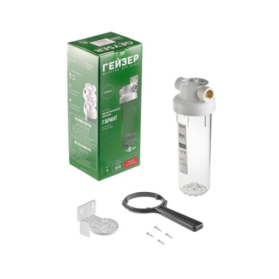 Корпус фильтра Гейзер Гарант для холодной воды пластик 10SL 3/4 ВР(г) х 3/4 ВР(г) прозрачный
