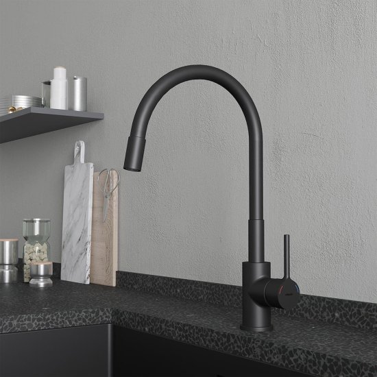 Смеситель для кухни Milardo Meal черный с гибким изливом однорычажный (M01BL0FM05)
