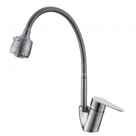 Смеситель для кухни Corsa Deco Light нержавеющая сталь с гибким изливом однорычажный (966365)
