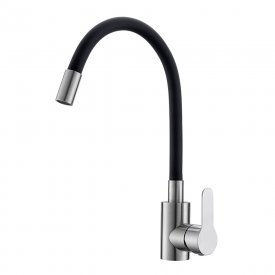 Смеситель для кухни Corsa Deco Vega Steel нержавеющая сталь/черный с гибким изливом однорычажный (966366)