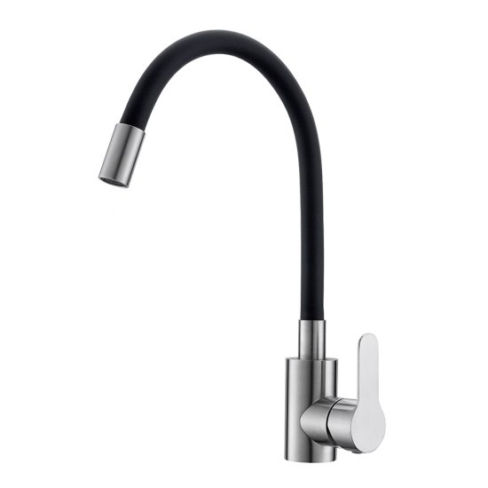 Смеситель для кухни Corsa Deco Vega Steel нержавеющая сталь/черный с гибким изливом однорычажный (966366)