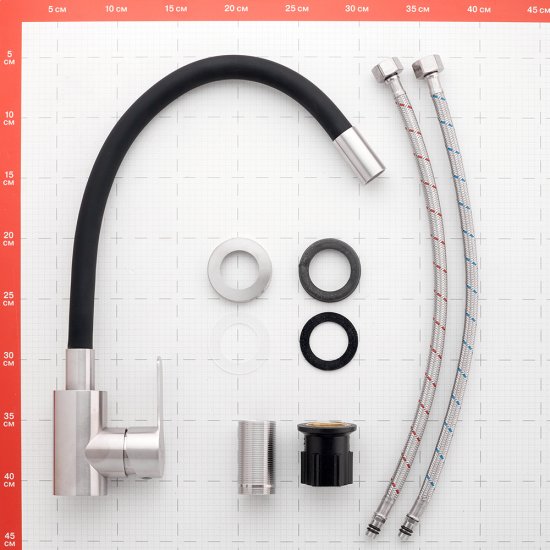 Смеситель для кухни Corsa Deco Vega Steel нержавеющая сталь/черный с гибким изливом однорычажный (966366)