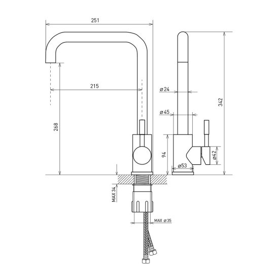 Смеситель для кухни Corsa Deco Everest нержавеющая сталь с высоким изливом однорычажный (966375)