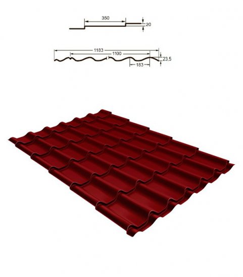 Металлочерепица 1,18х2,25 м 0,5 мм Классик красное вино RAL 3005 полиэстер