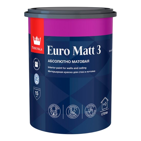 Краска интерьерная Tikkurila/Tikkivala Euro Matt 3 база А белая 0,9 л