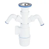 Сифон для раковины и мойки Wirquin Virplast 1 1/2х40 мм с выпуском d70 мм с двойным отводом (30986144)