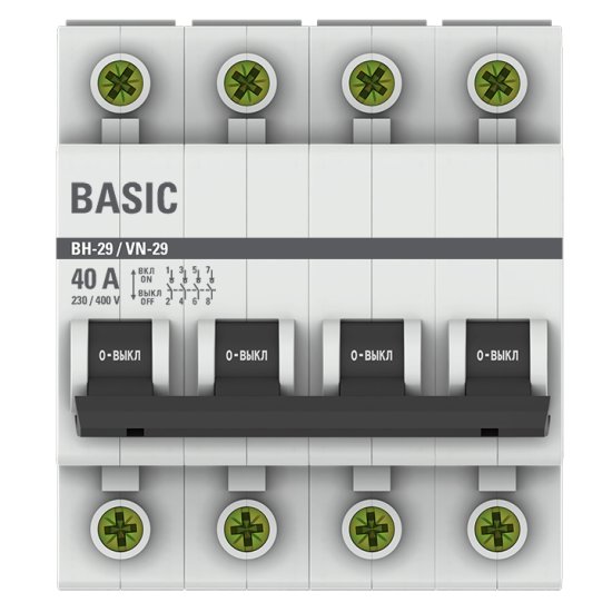 Выключатель нагрузки EKF Basic ВН-29 4Р 40А 400 В на DIN-рейку (SL29-4-40-bas)