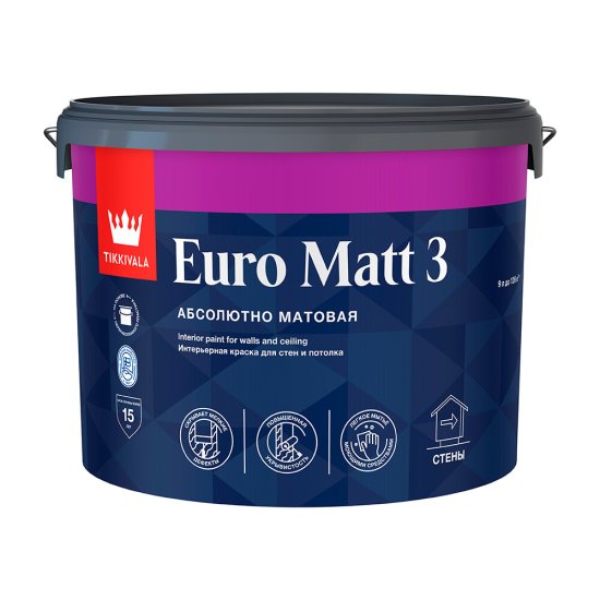 Краска интерьерная Tikkurila/Tikkivala Euro Matt 3 база С бесцветная 9 л