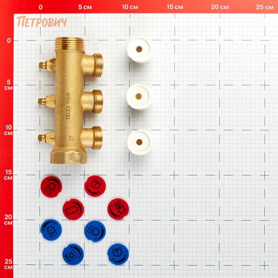 Коллектор Tece 1 ВР(г) х 3 выхода 3/4 НР(ш) ЕК х 1 НР(ш) с запорными вентилями (8730011)