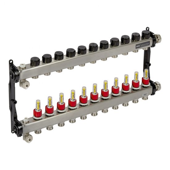Коллектор для теплого пола Tece 1 ВР(г) х 11 выходов 3/4 НР(ш) ЕК х 1 ВР(г) с расходомерами (77310011)