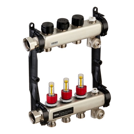 Коллектор для теплого пола Tece 1 ВР(г) х 3 выхода 3/4 НР(ш) ЕК х 1 ВР(г) с расходомерами (77310003)
