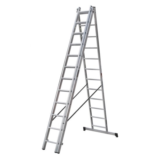 Лестница алюминиевая трансформер трехсекционная 12 ступеней Hesler бытовая