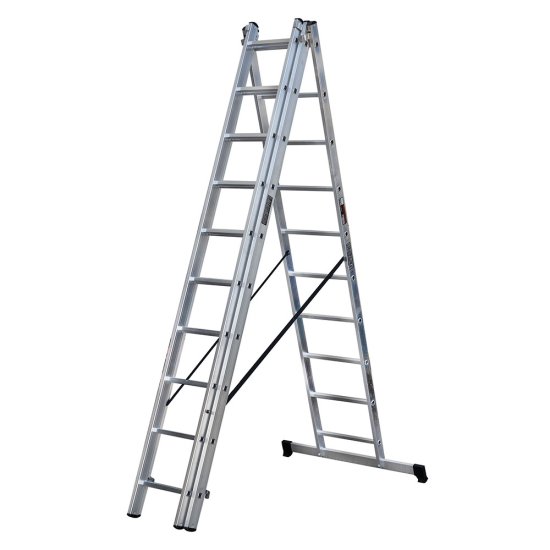 Лестница алюминиевая трансформер трехсекционная 10 ступеней Hesler бытовая