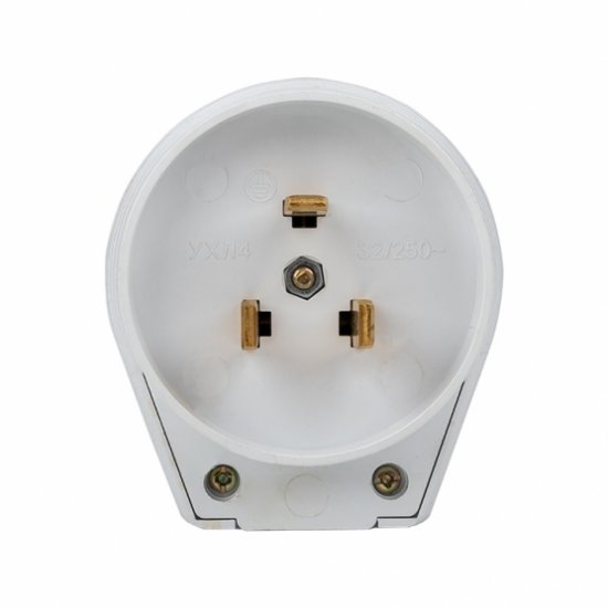 Вилка переносная открытая установка 2P+PE IP20 белая для разъема РШ-ВШ (AS-250-B-01)