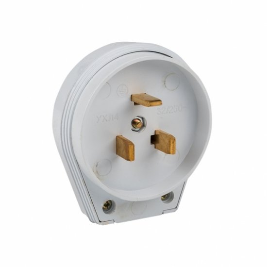 Вилка переносная открытая установка 2P+PE IP20 белая для разъема РШ-ВШ (AS-250-B-01)
