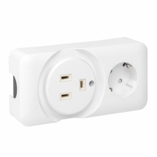 Розетка настенная двойная открытая установка с заземлением 2P+PE 32 А IP20 белая (AS-250-32/16-O)