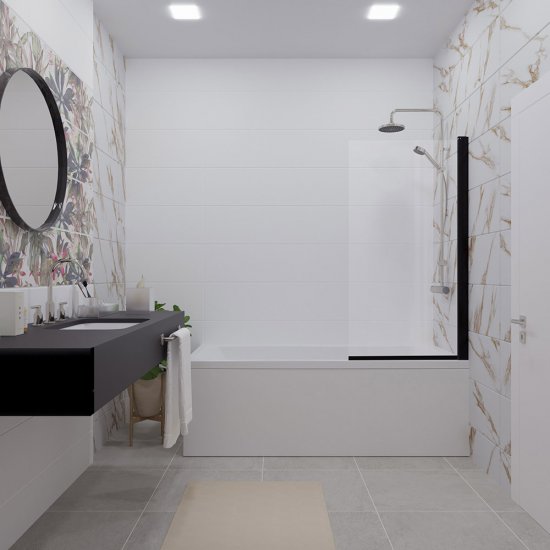 Шторка на ванну распашная 75х140х0,4 см профиль черный Triton Соло (Щ0000051154)