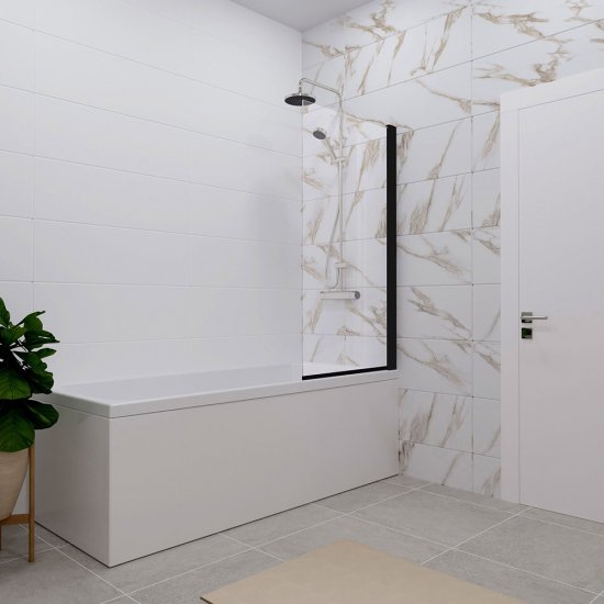 Шторка на ванну распашная 75х140х0,4 см профиль черный Triton Соло (Щ0000051154)