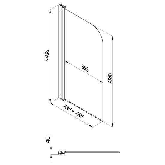 Шторка на ванну распашная 75х140х0,4 см профиль черный Triton Соло (Щ0000051154)