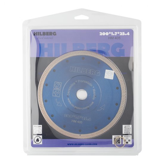Диск алмазный по керамограниту Hilberg 200x25,4x1,7 мм турбо сухой рез (HM405)