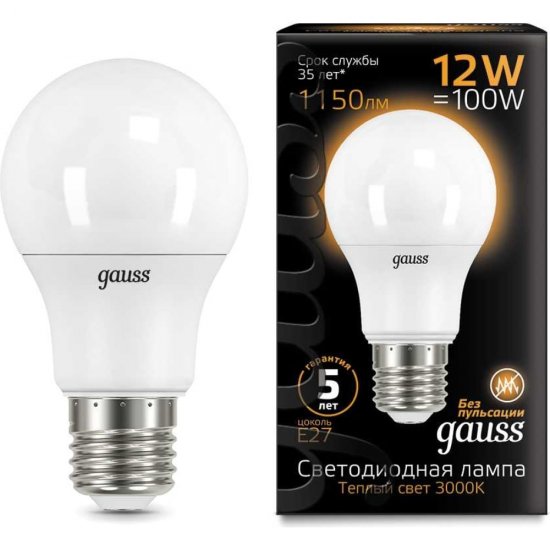 Лампа Gauss LED A60 globe 12W E27 3000K