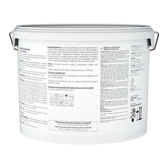 Лак акриловый Tikkurila/Tikkivala Lacquer Aqua основа ЕР бесцветный 9 л полуглянцевый