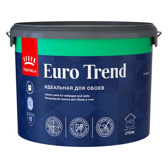 Краска моющаяся Tikkurila/Tikkivala Euro Trend база A белая 9 л
