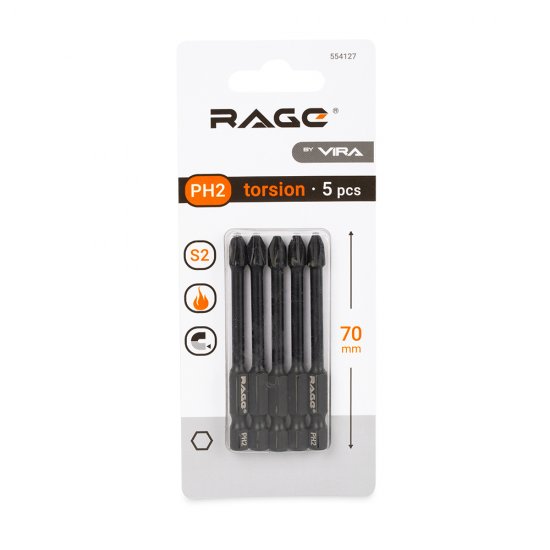 Бита Rage by Vira (554127) PH2 магнитная 70 мм торсионная (5 шт.)
