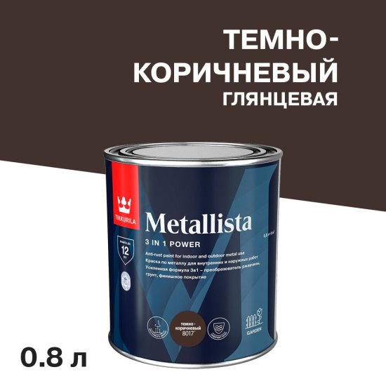 Краска по ржавчине Tikkurila Metallista темно-коричневая гладкая глянцевая 0,8 л