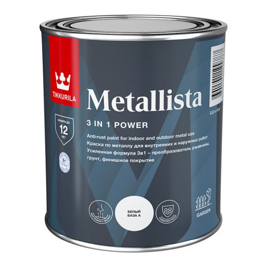 Краска по ржавчине Tikkurila/Tikkivala Metallista белая база А гладкая глянцевая 0,8 л
