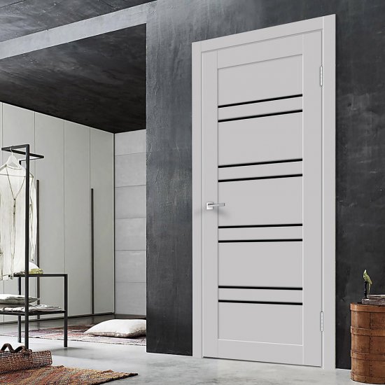 Дверь межкомнатная Linea 8 700х2000 мм ПВХ эмалит серая со стеклом с замком