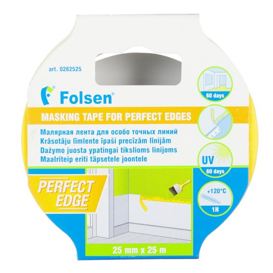 Лента малярная Folsen для четкого края желтая 25 мм 25 м