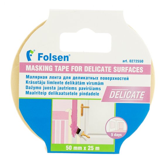 Лента малярная Folsen для деликатных поверхностей белая 50 мм 25 м