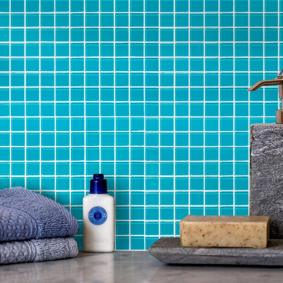 Мозаика Mir Mosaic Natural Color palette темно-голубая стеклянная 300х300х4 мм глянцевая