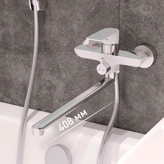 Смеситель для ванны Lavelly White Modern хром/белый однорычажный с длинным изливом с лейкой (623748)